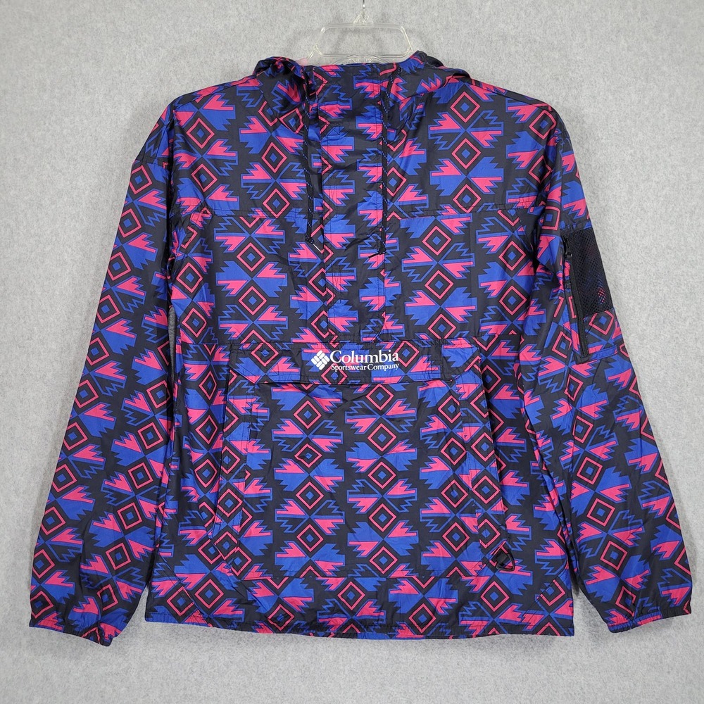Columbia 1/2 Zip Windbreaker Womens Large Hooded Pockets Aztec Southwest